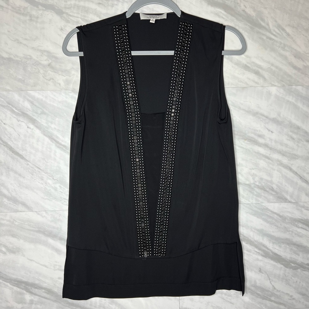 Robert Rodriguez Silk Studded Rhinestone Trim Hi Low Top 6 Black